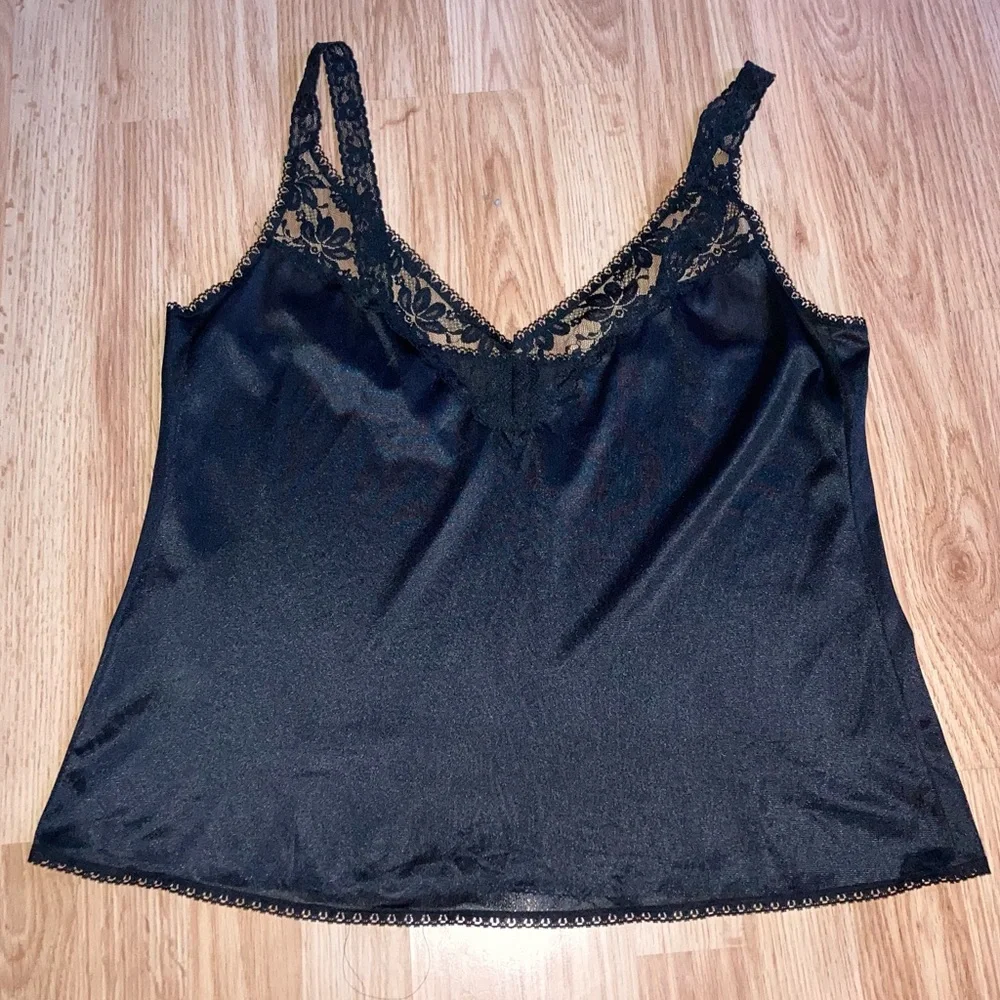 Vintage 80s 90s Maidenform Camisole Lingerie Sleepwear Black Lace sz 40 - Picture 6 of 9